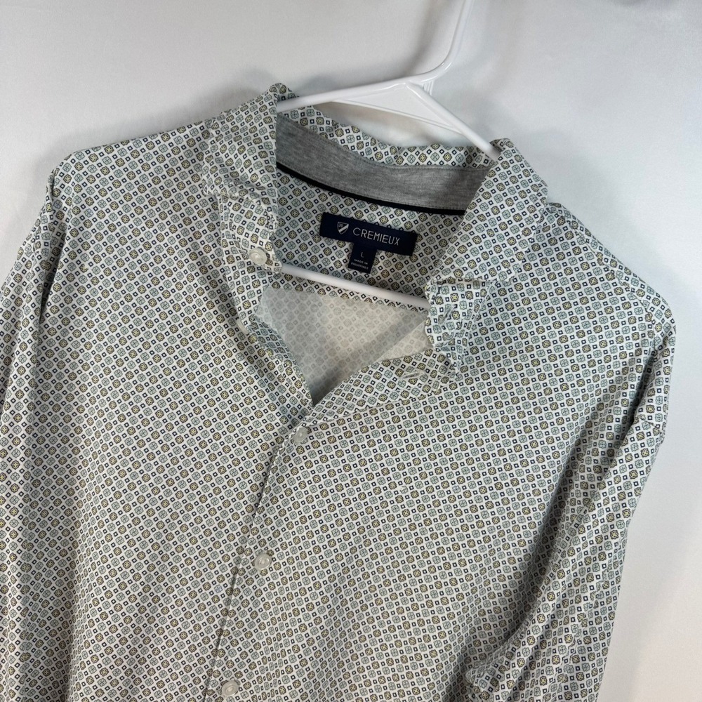 Cremieux Men Large Geometric Medallion Print Long Sleeve Button Down Shirt White
